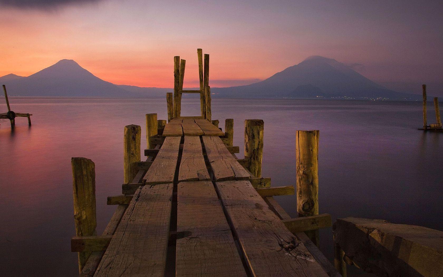 Wooden dock at lake Atitlan, Guatemala Widescreen Wallpapers