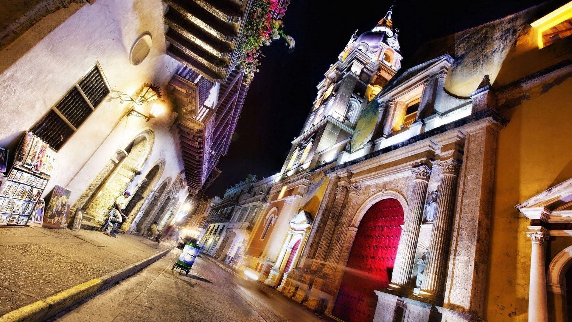 Cartagena Colombia Night Street Architecture mag Wallpapers