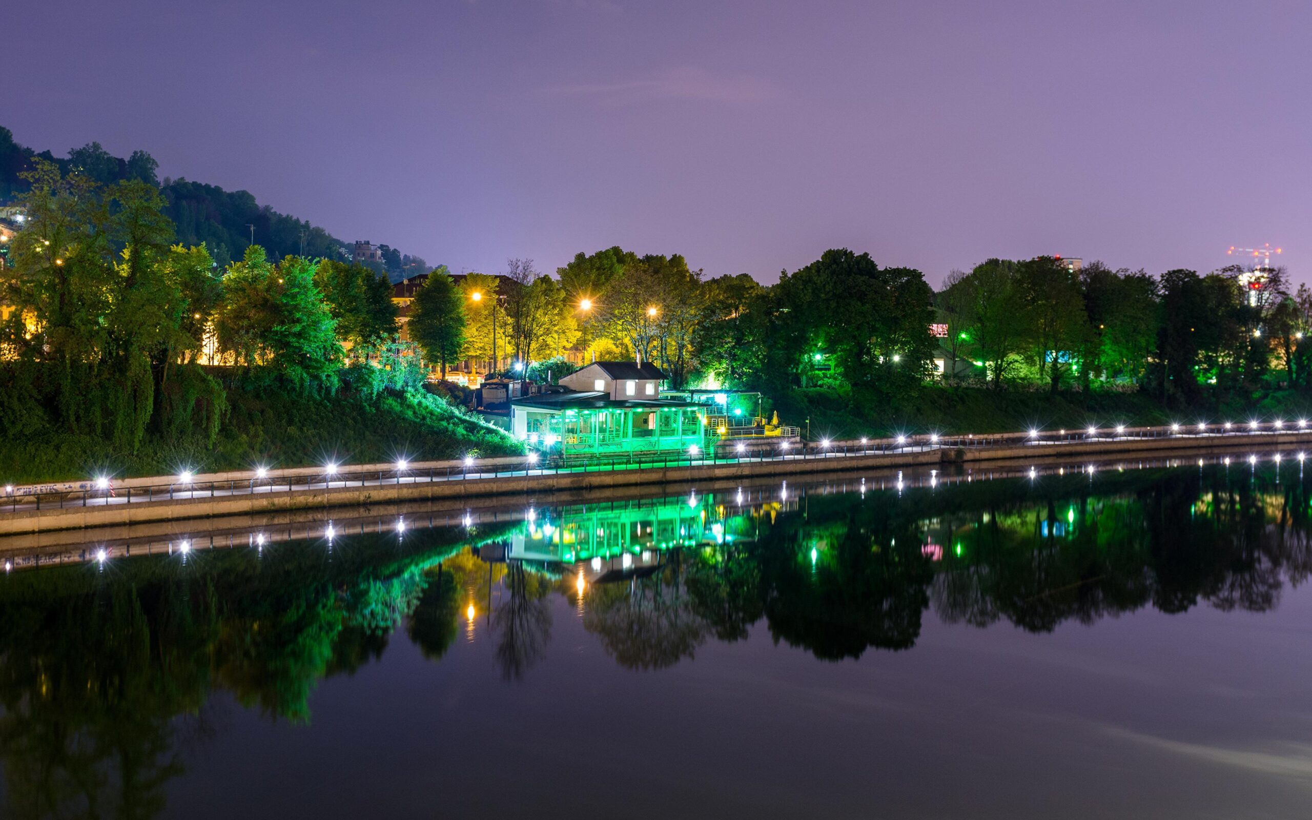 Wallpapers Italy Turin Night Coast Rivers Street lights