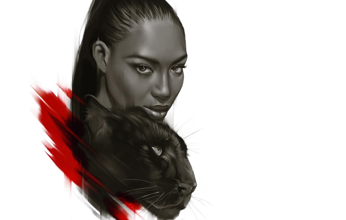 Wallpapers model, Panther, art, Naomi Campbell, Naomi Campbell image