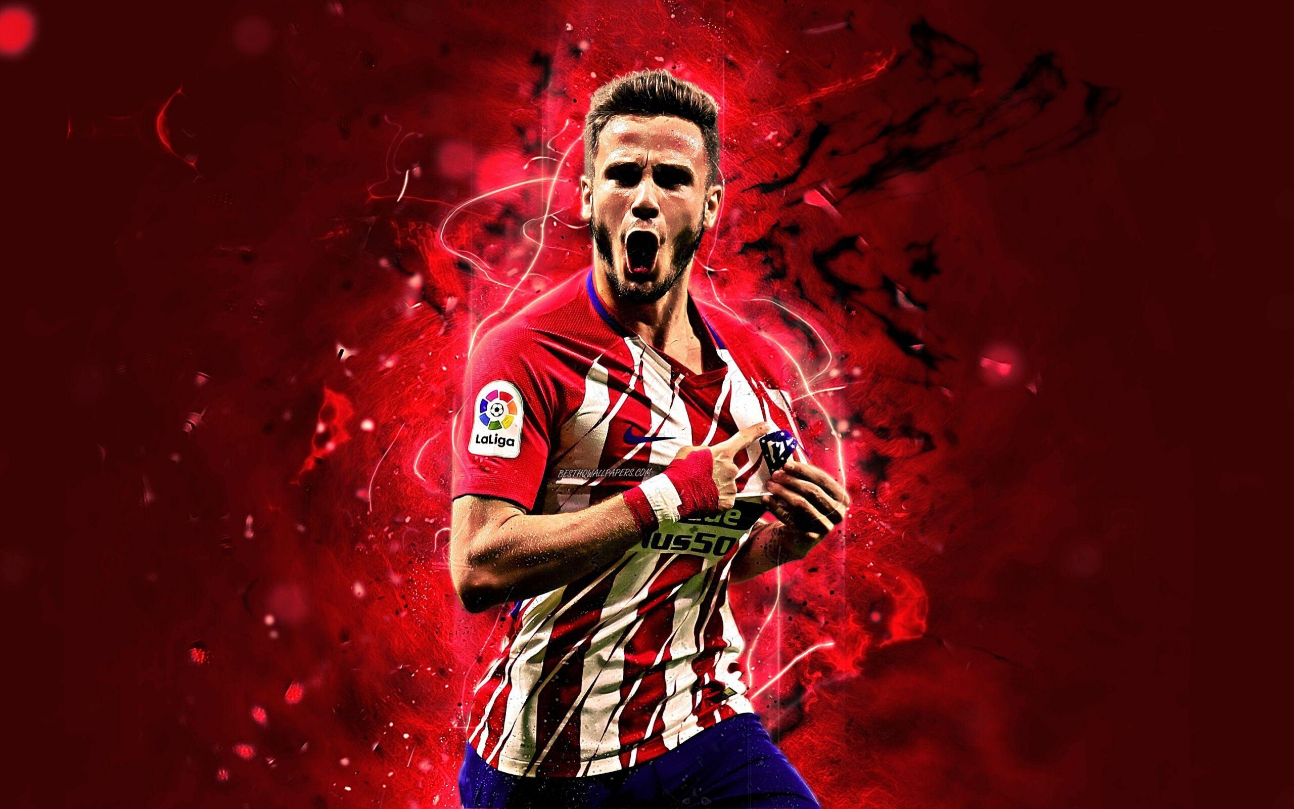 Download wallpapers Saul Niguez, forward, joy, Atletico Madrid FC