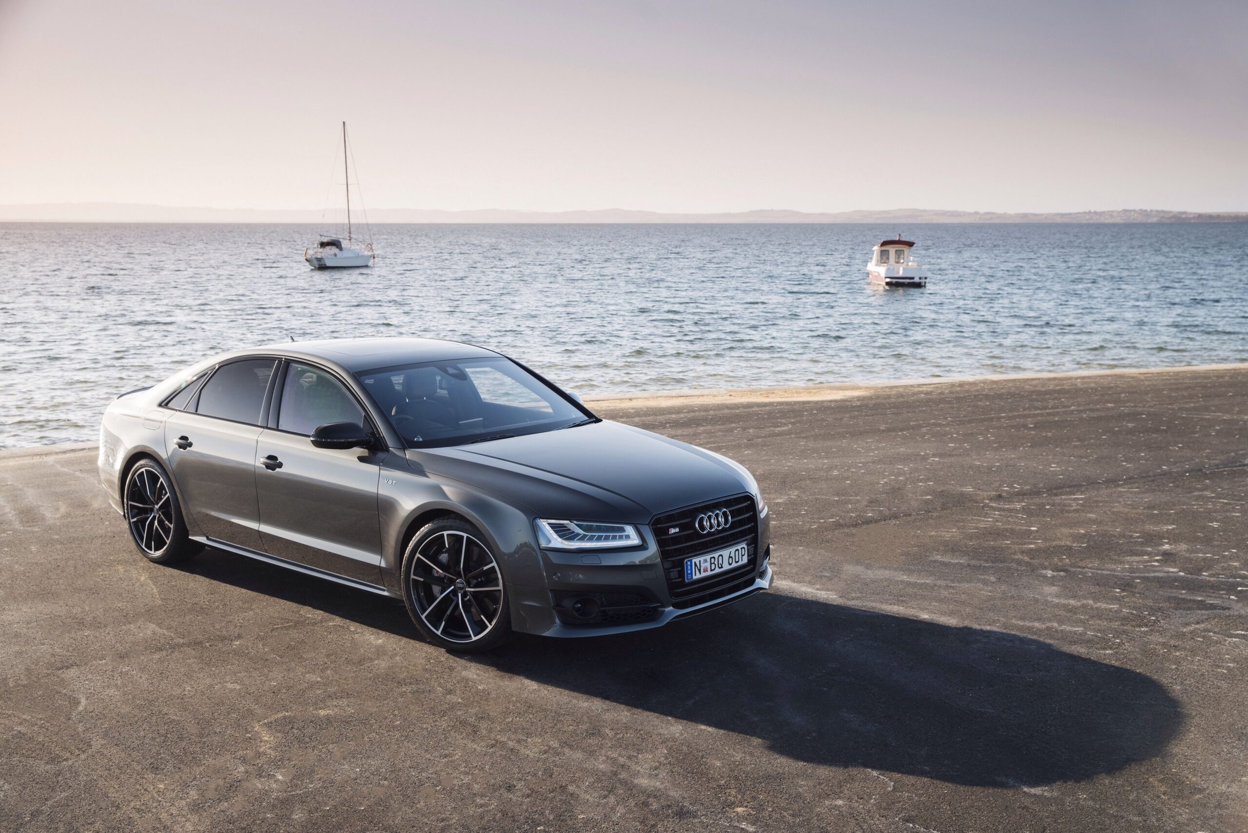 Wallpapers Audi, S8, Side view, Sea HD, Picture, Image