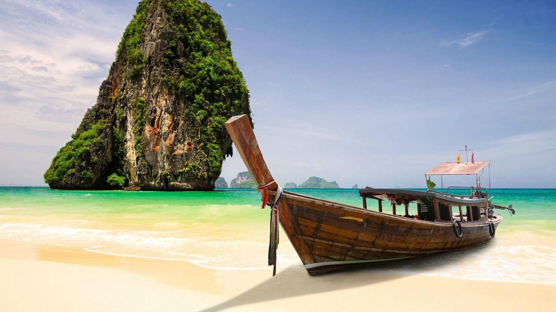 Krabi Phuket Bangkok Thailand Beach Boat Sea Rock Blue Sky Hd