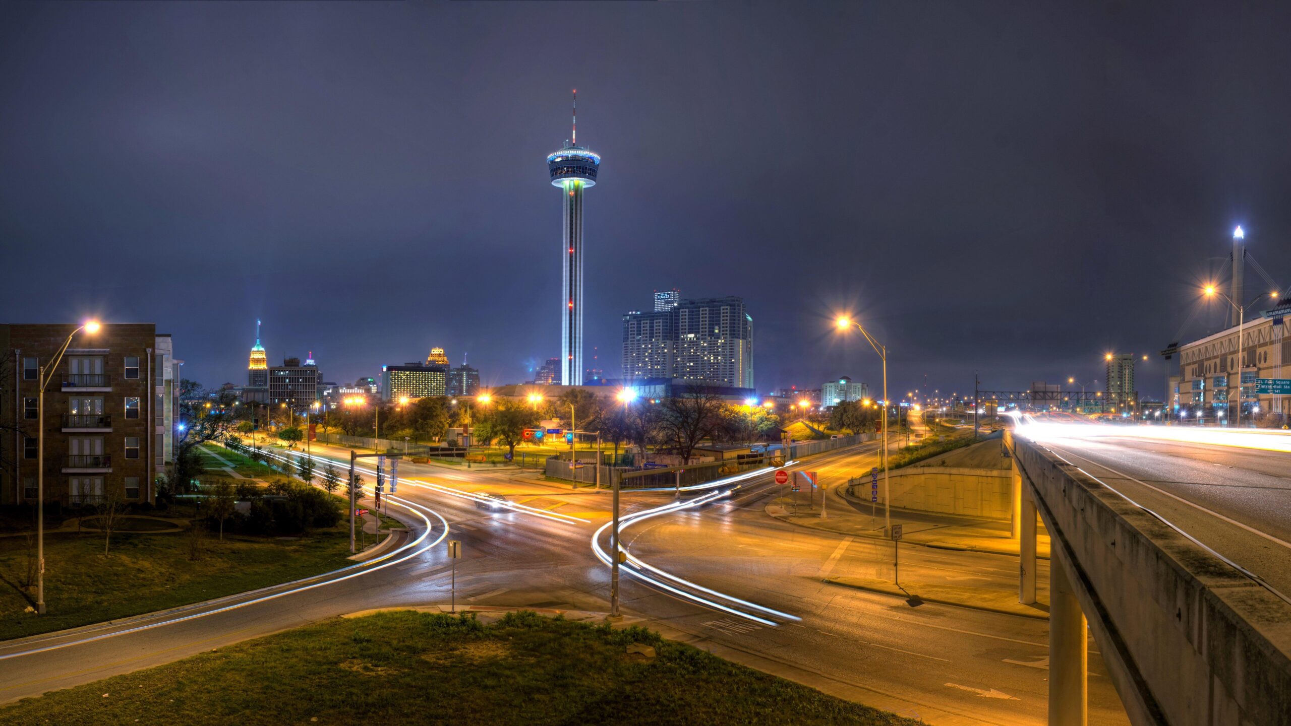 USA Houses Roads Texas Street Night Street lights San Antonio