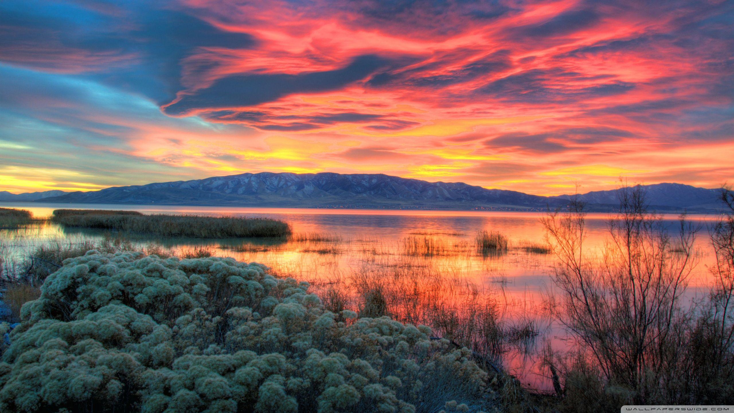 Fiery Sunset Over Utah Lake ❤ 4K HD Desktop Wallpapers for 4K Ultra