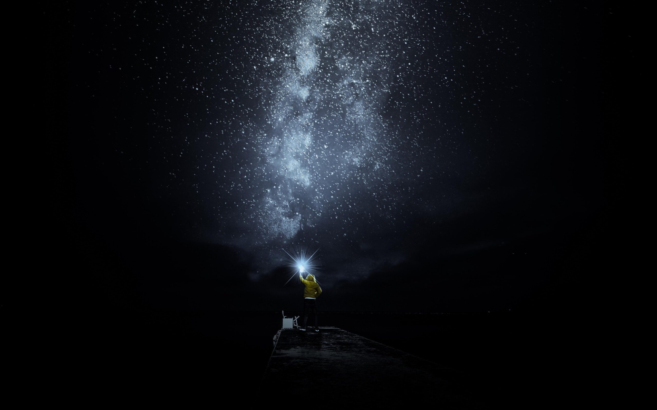 Download wallpapers starry sky, man, loneliness, lonely