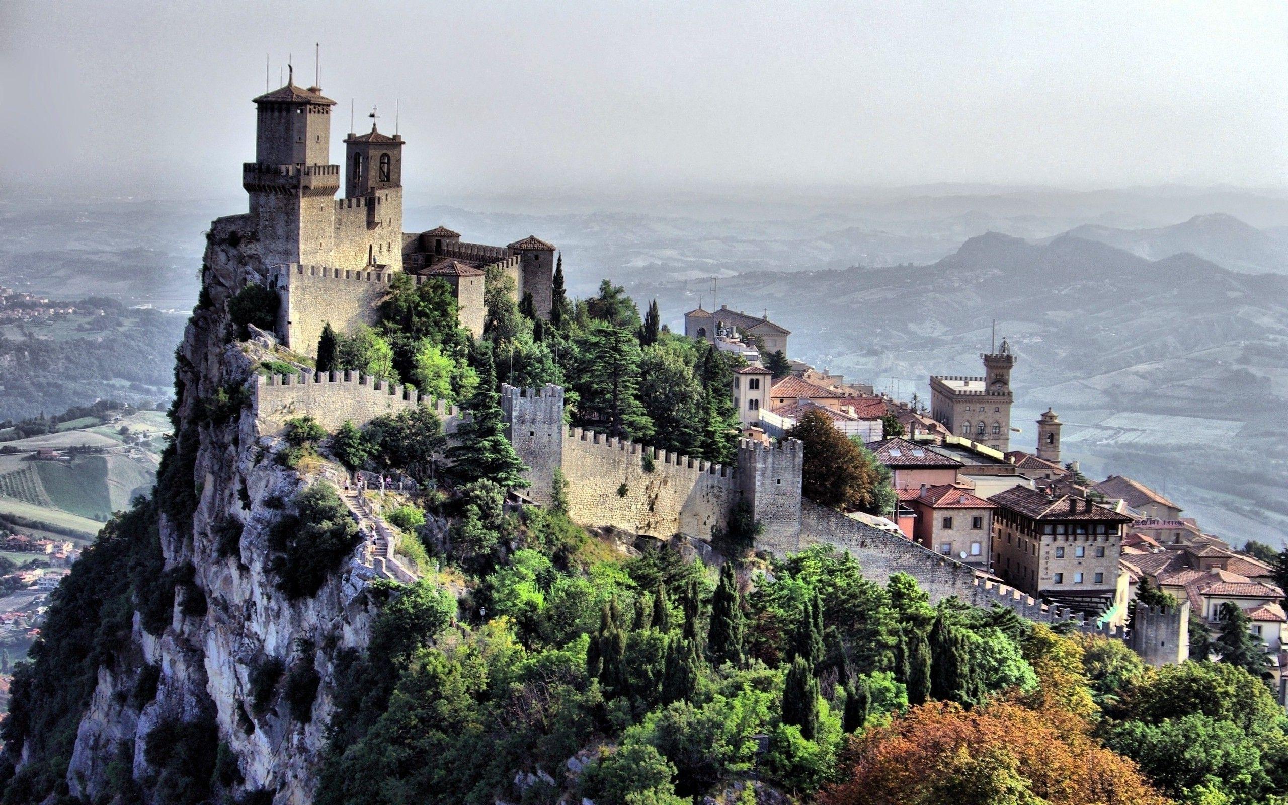 mountains, Forest, Sky, Clouds, Nature, Landscape, Castle, San