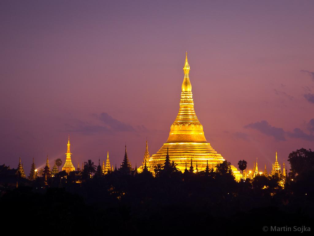 Golden Shwedagon Pagoda in Yangon at Dawn ~ Myanmar