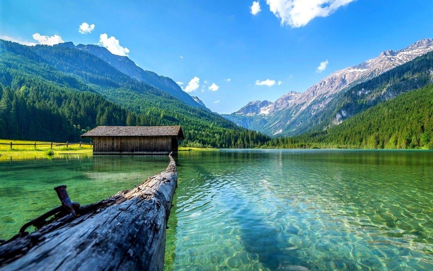 lake, Nature, Boathouses, Mountain, Landscape, Log, Summer, Forest