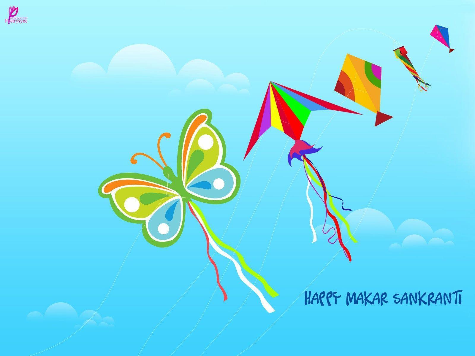 Happy Makar Sankranti Kites Wishes Card Image Wallpapers