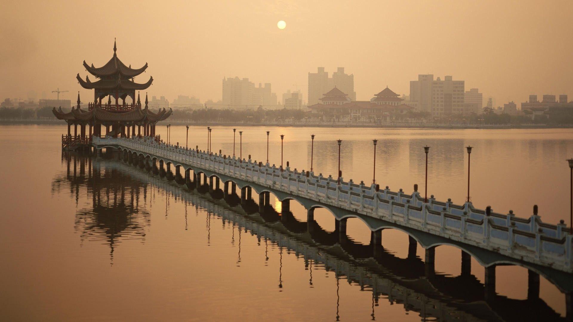 Gazebo on the water in Taiwan wallpapers and image