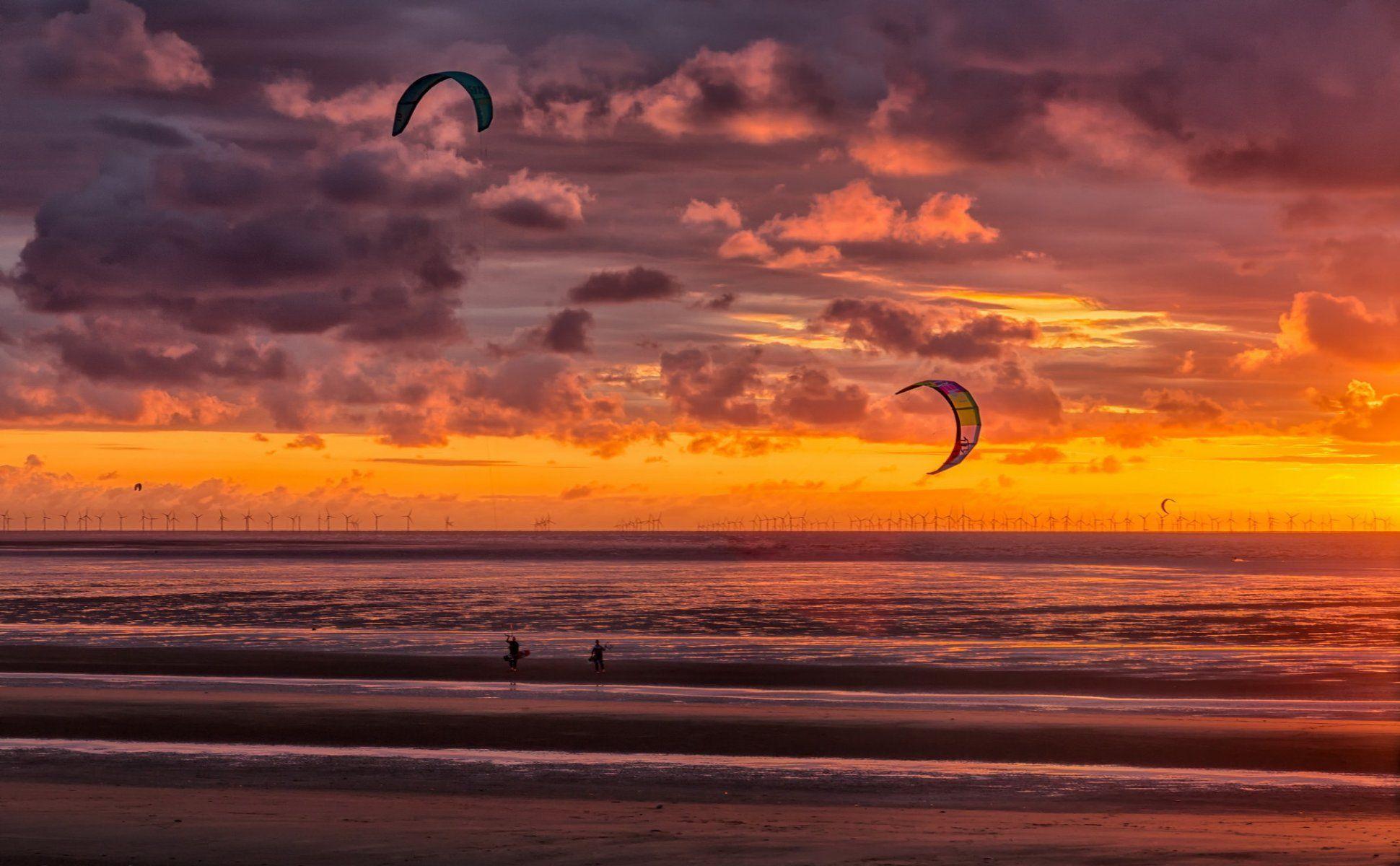 beach sunset kite surfers new brighton HD wallpapers