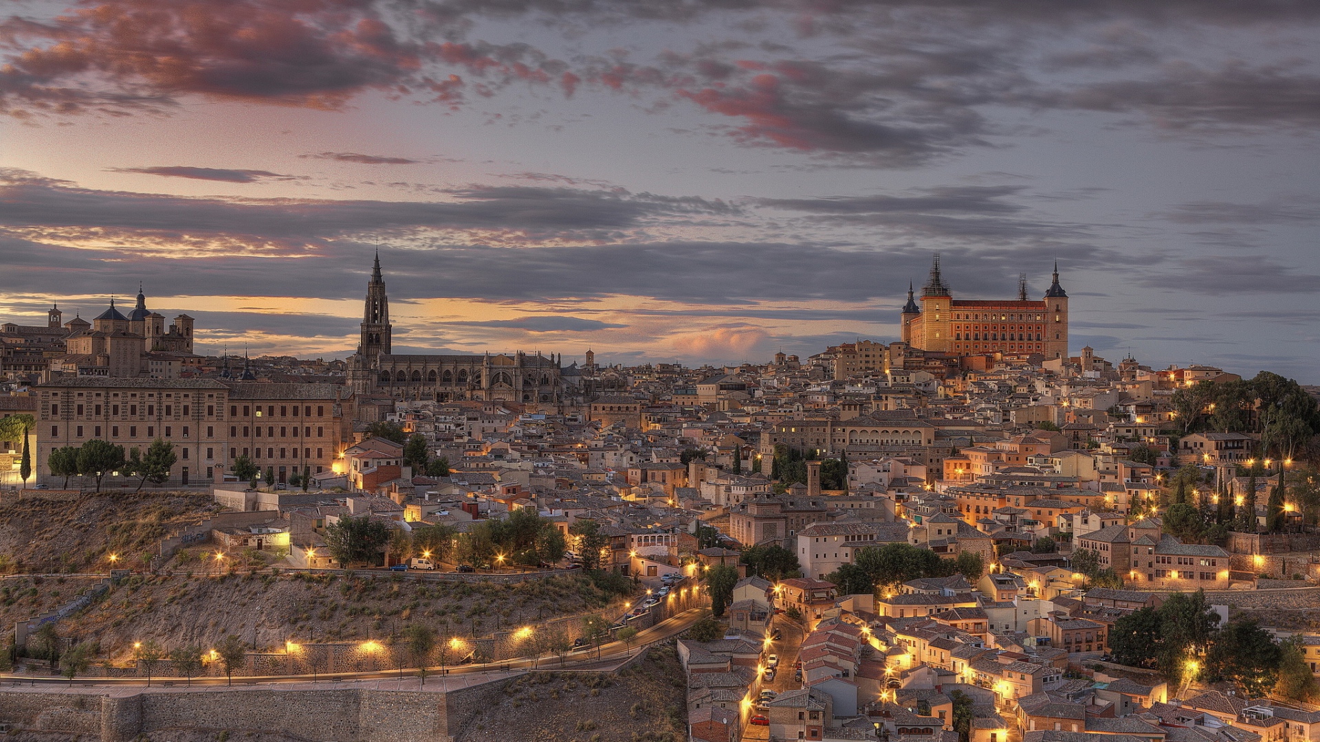 Full HD Wallpapers toledo aerial view evening spain, Desktop