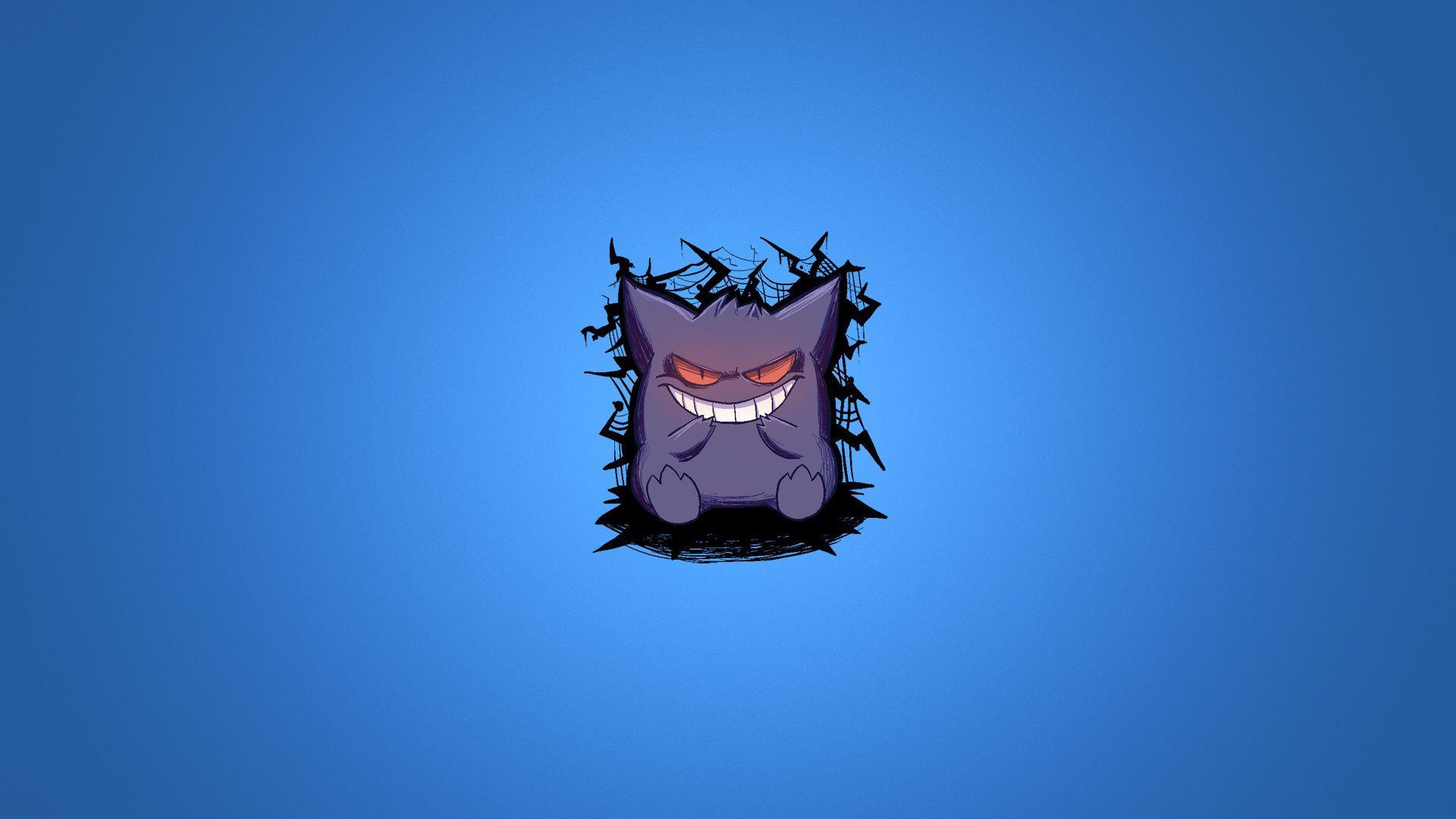 Blue Background, Pokemon, Smile, Purple, Pokemon, Gengar