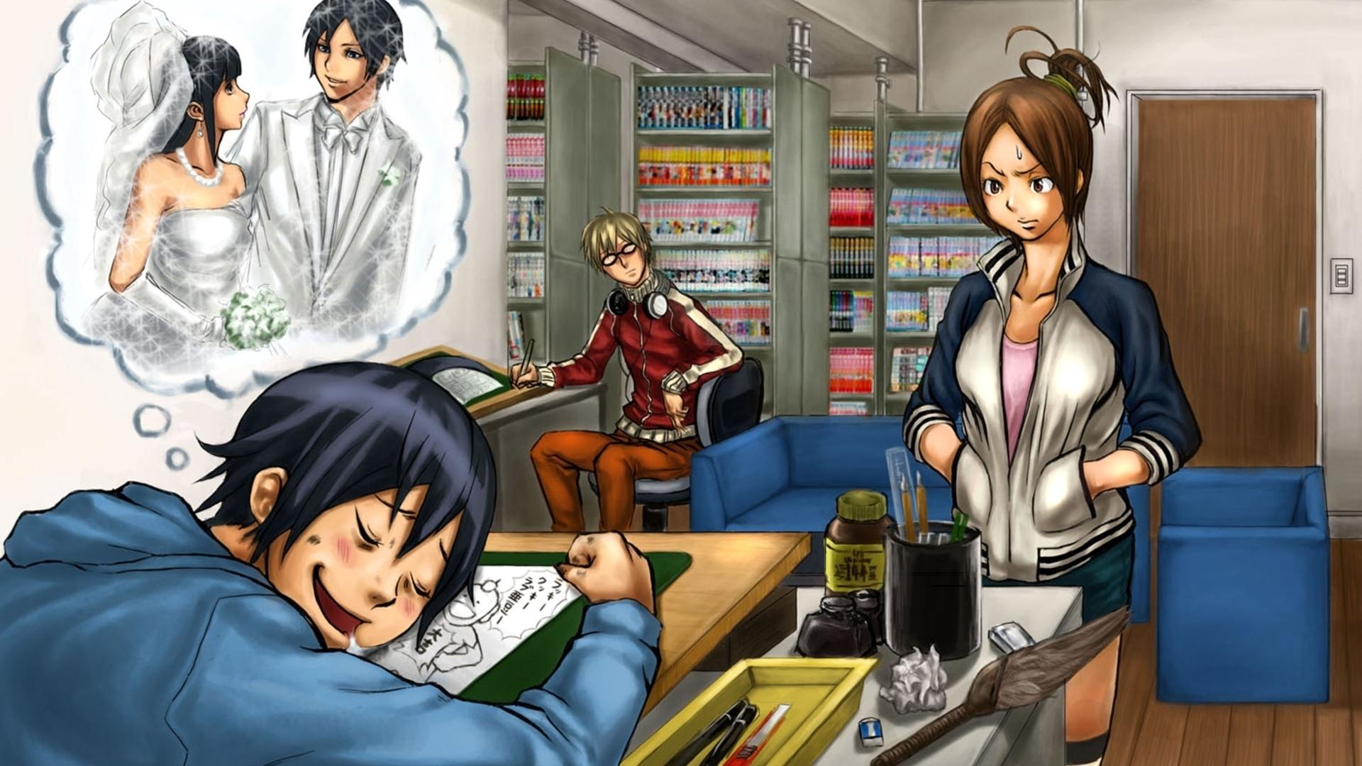 Download wallpapers bakuman, masiro moritaka, akito takagi