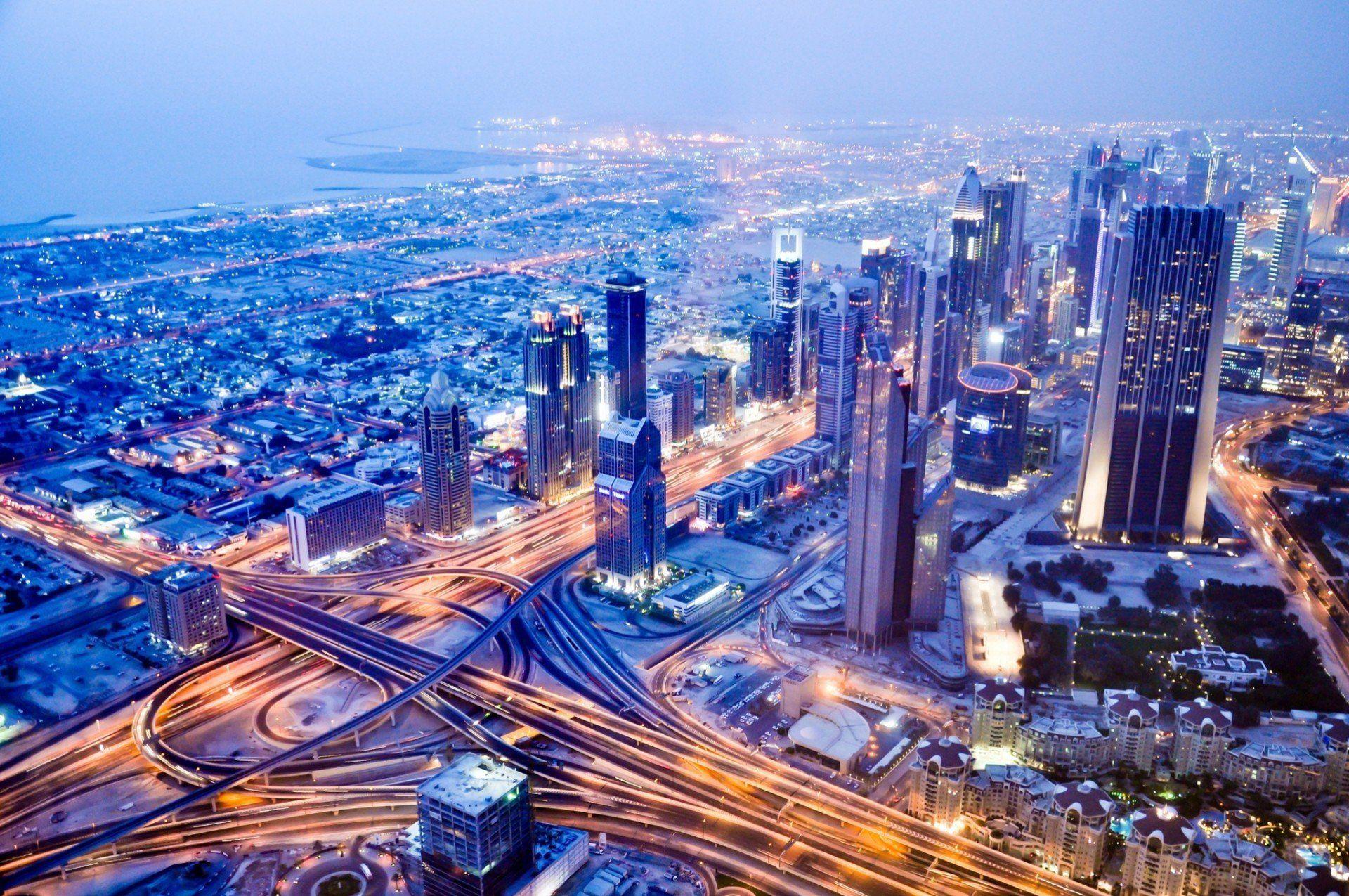 dubai dubai road panorama united arab emirates building night city