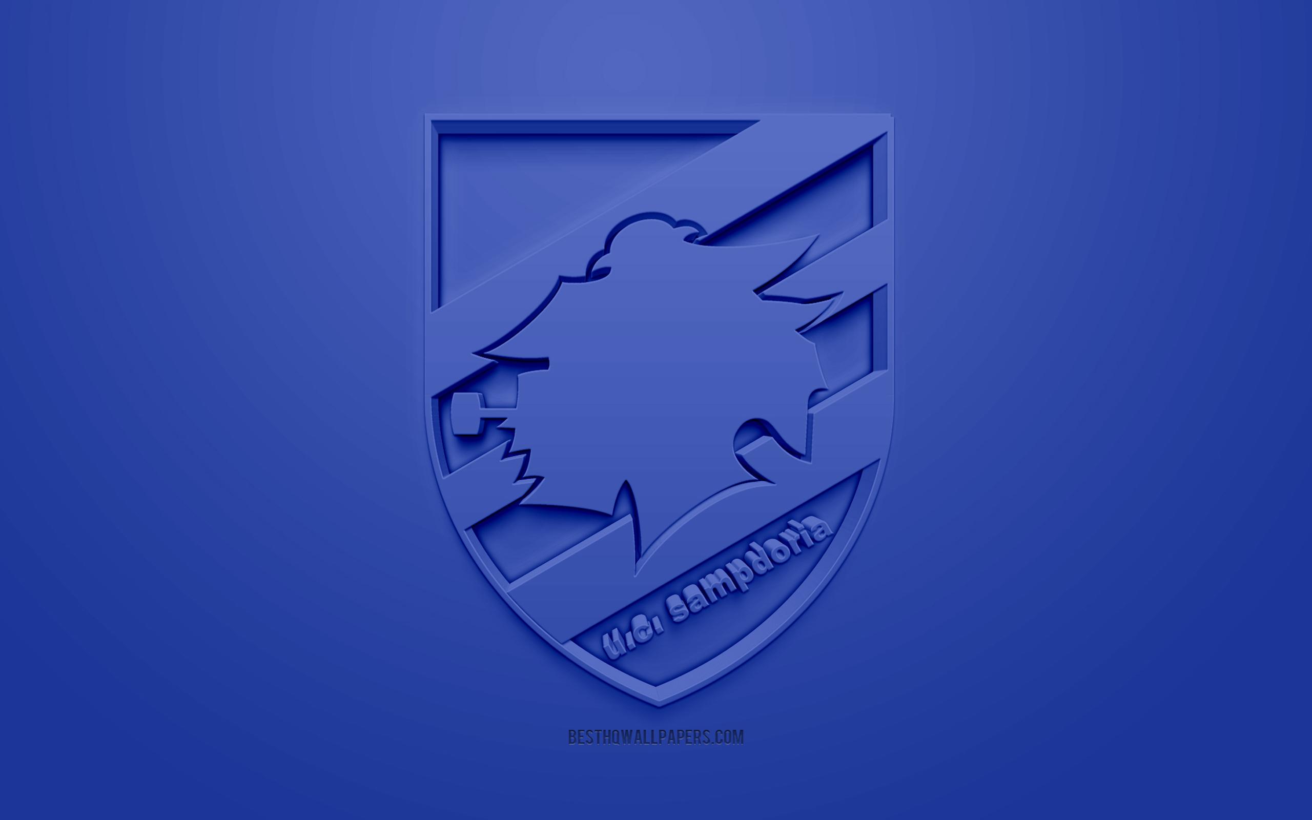 Download wallpapers UC Sampdoria, creative 3D logo, blue backgrounds