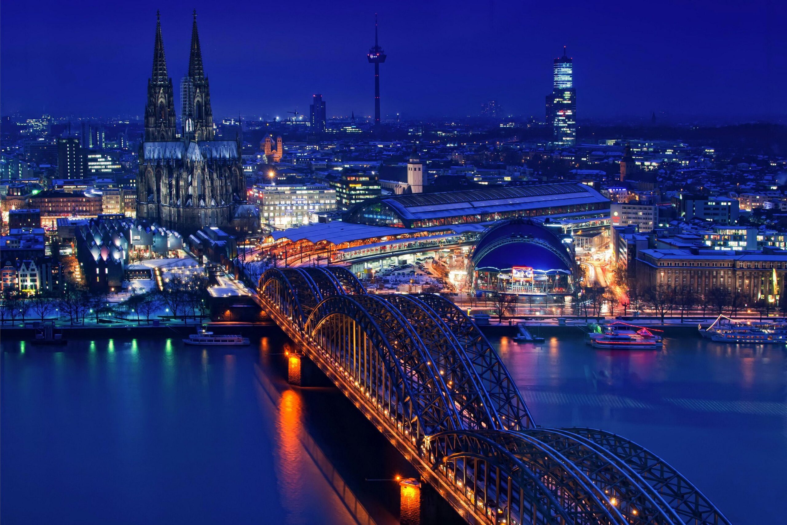 Image Cologne Germany Bridges Night Rivers Cities