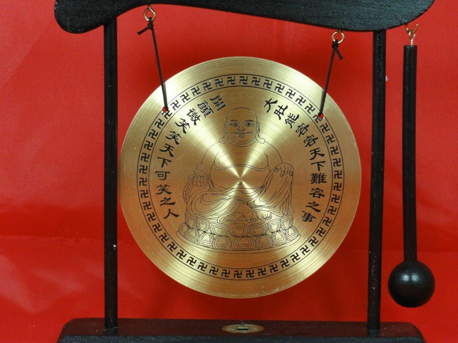 CHINESE DINNER & DECORATIVE BUDDHA BRASS GONG & WOODEN STAND