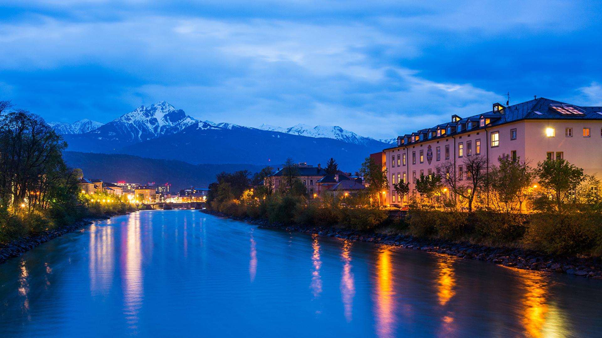 Image Austria Innsbruck Mountains Sky Rivers night time