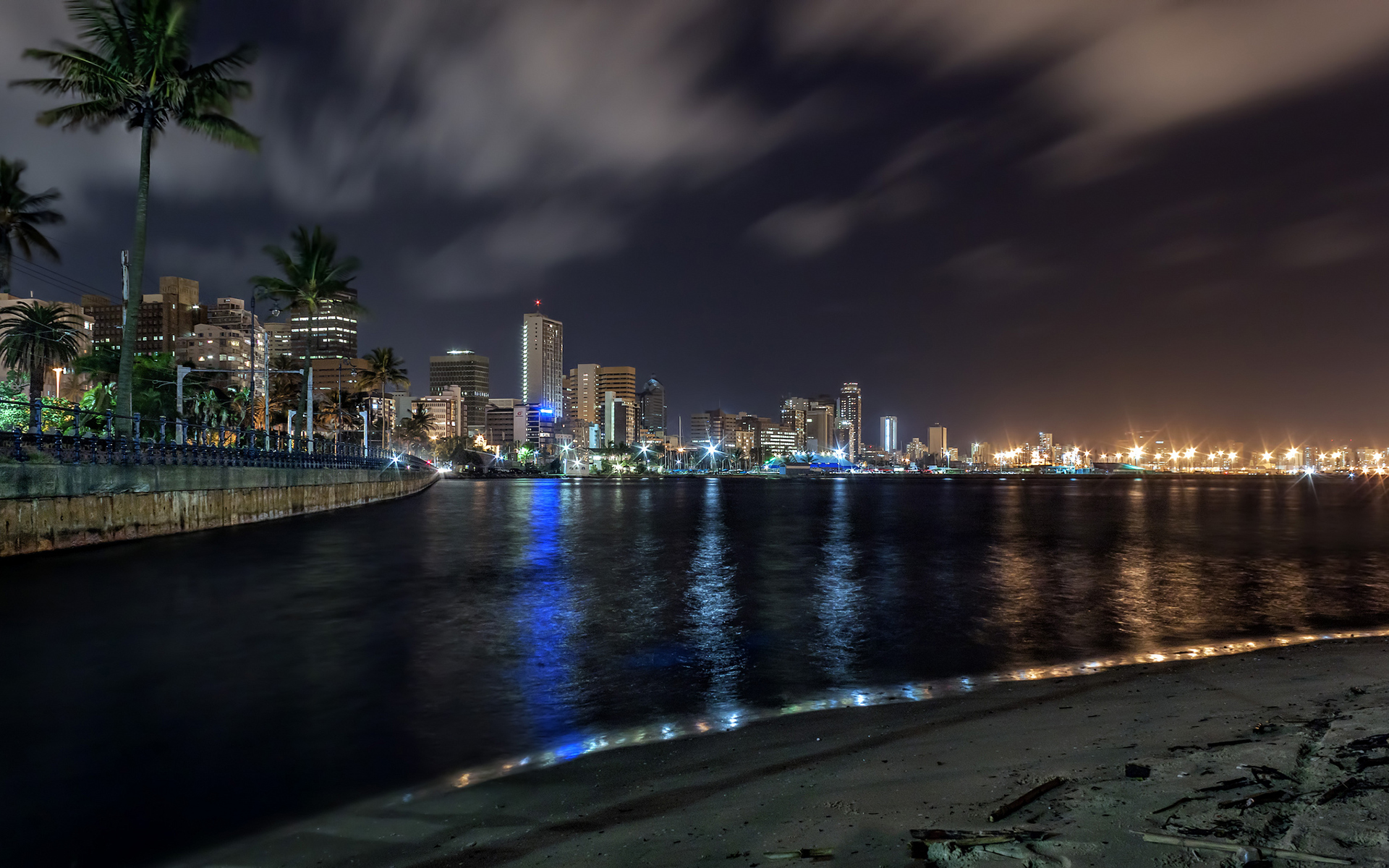 Durban Buildings Skyscrapers Night Lights Beach HD wallpapers