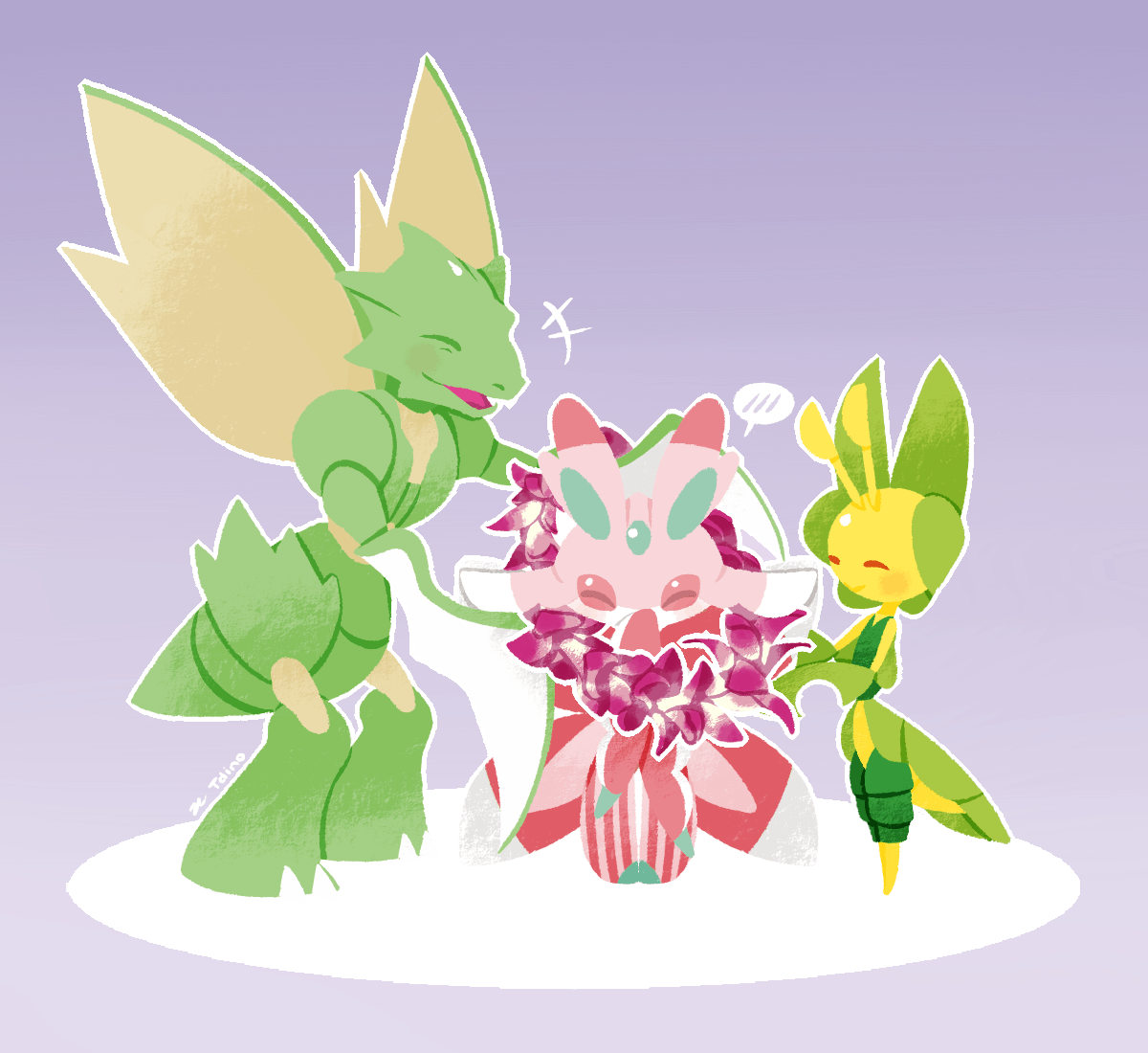 Scyther, Lurantis, and Leavanny