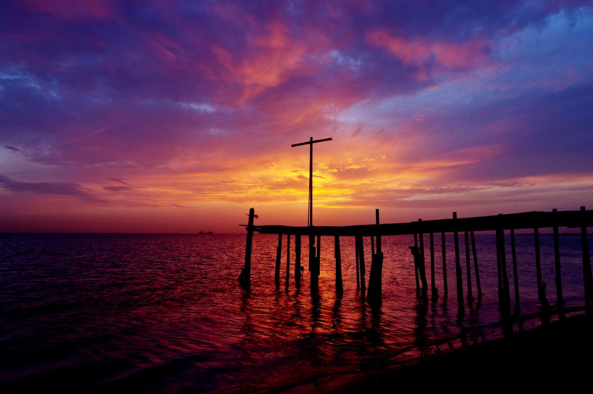 bahrain gulf pier beach night sunset HD wallpapers