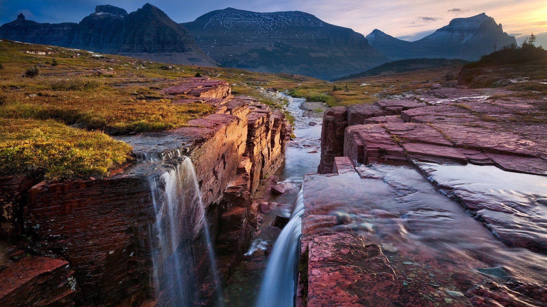 Glacier National Park, Montana Triple Falls Coast Red Rock