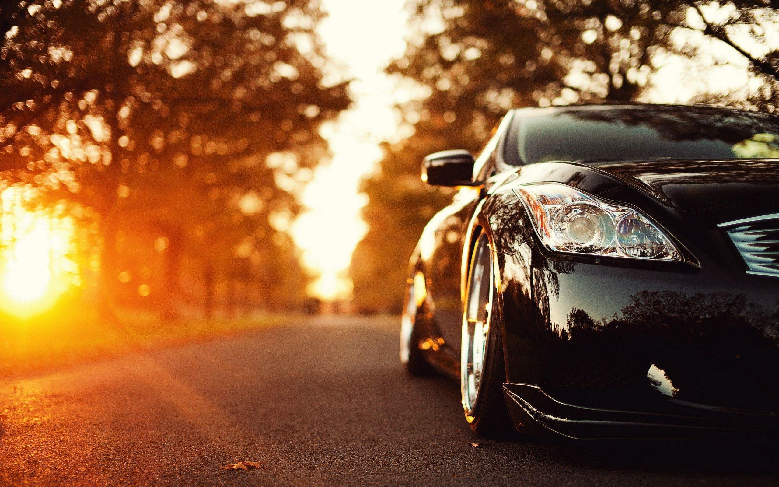 Black Infiniti G37 with Sunset desktop wallpapers