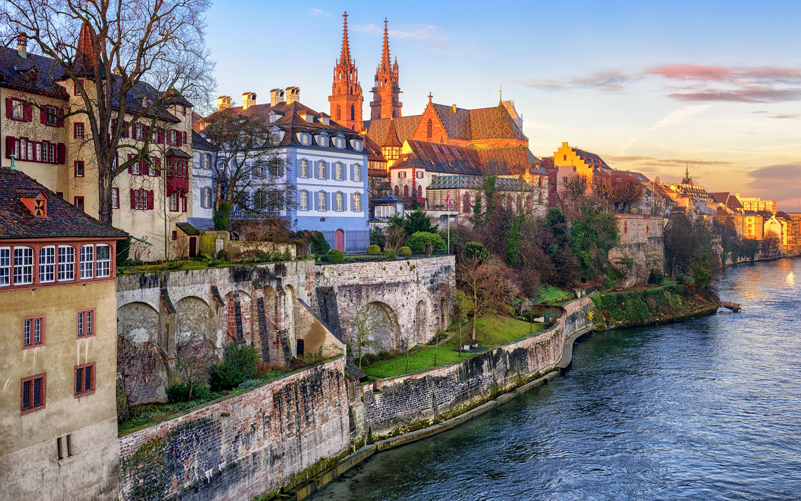 Image Switzerland Basel Rivers Cities Houses