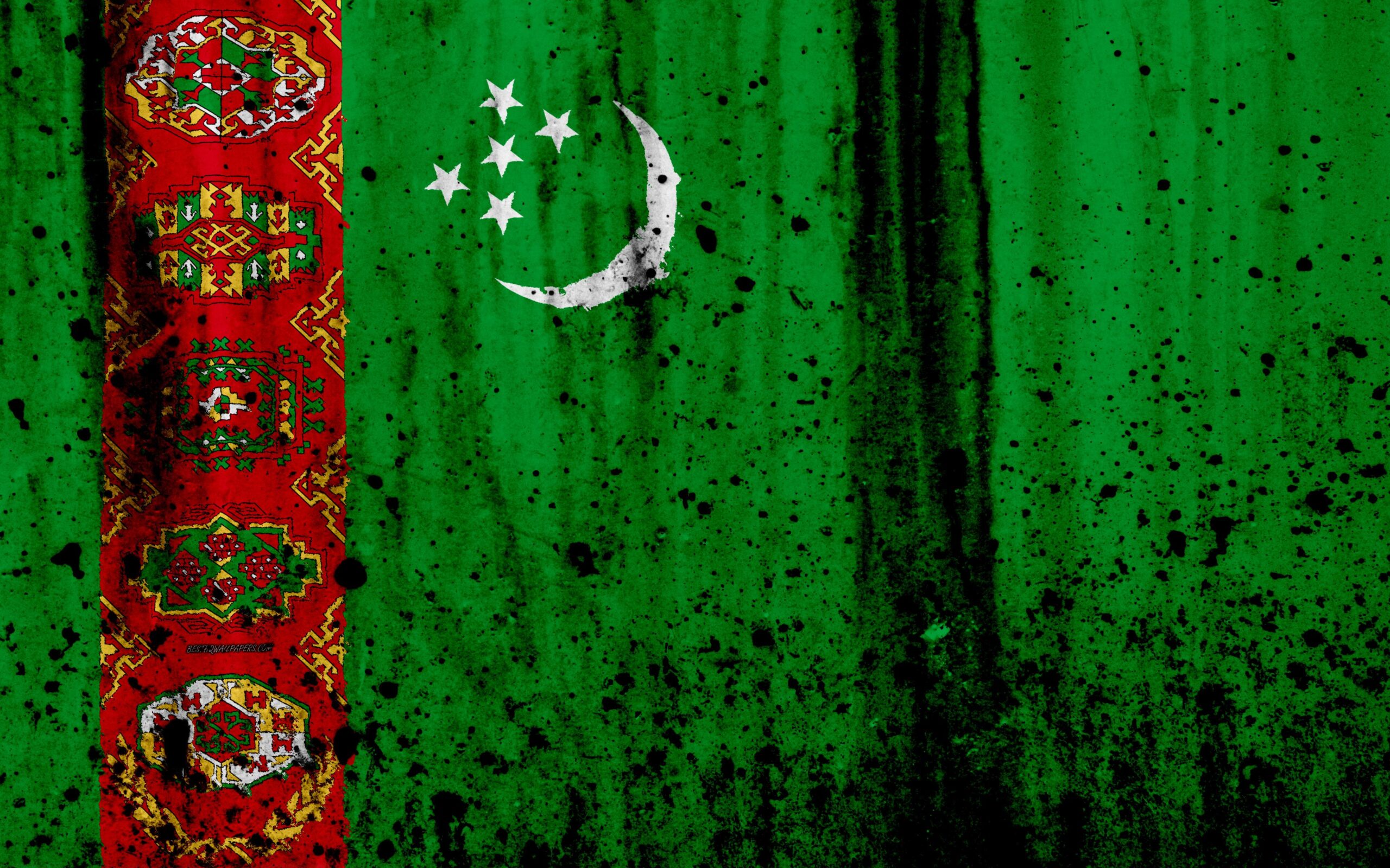 Download wallpapers Turkmen flag, 4k, grunge, flag of Turkmenistan