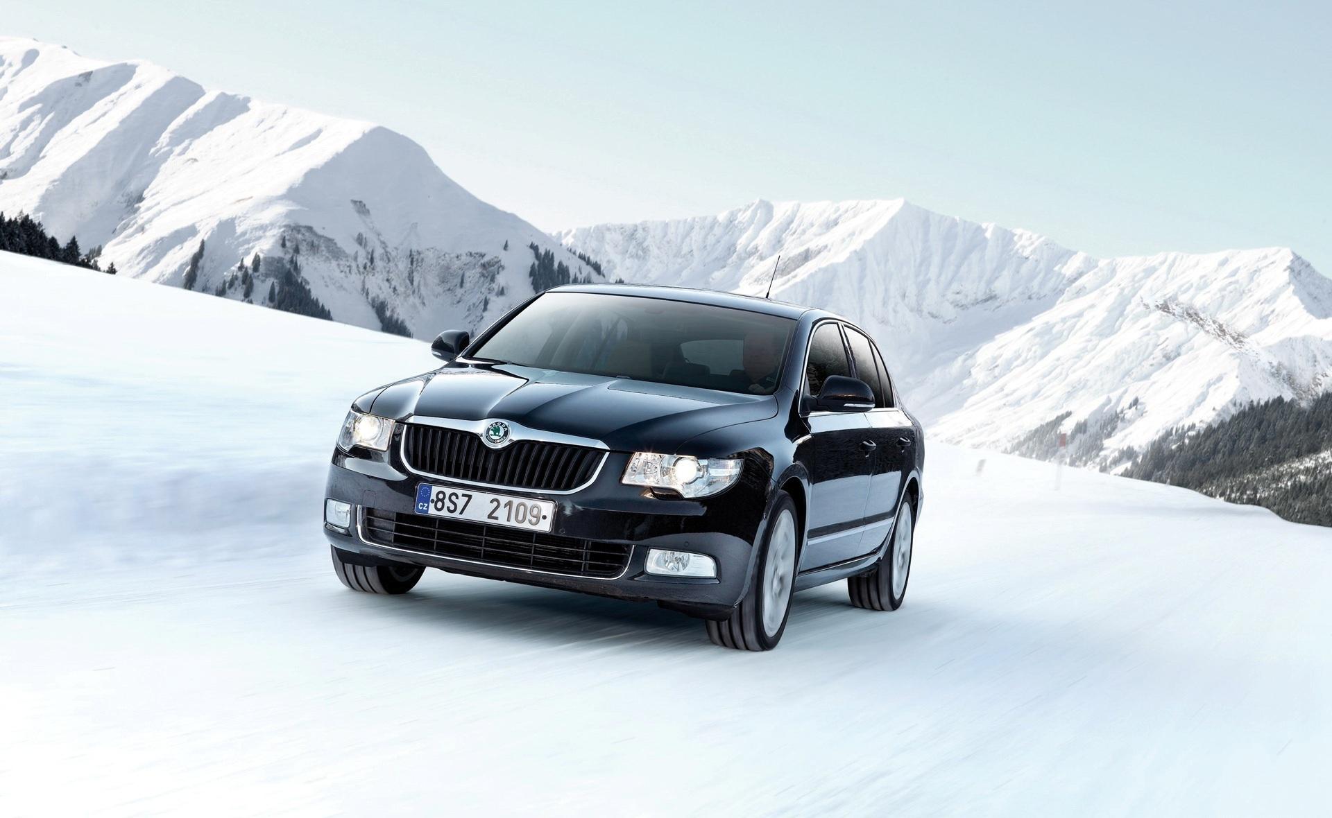 Download Wallpapers snow winter mountains skoda superb,