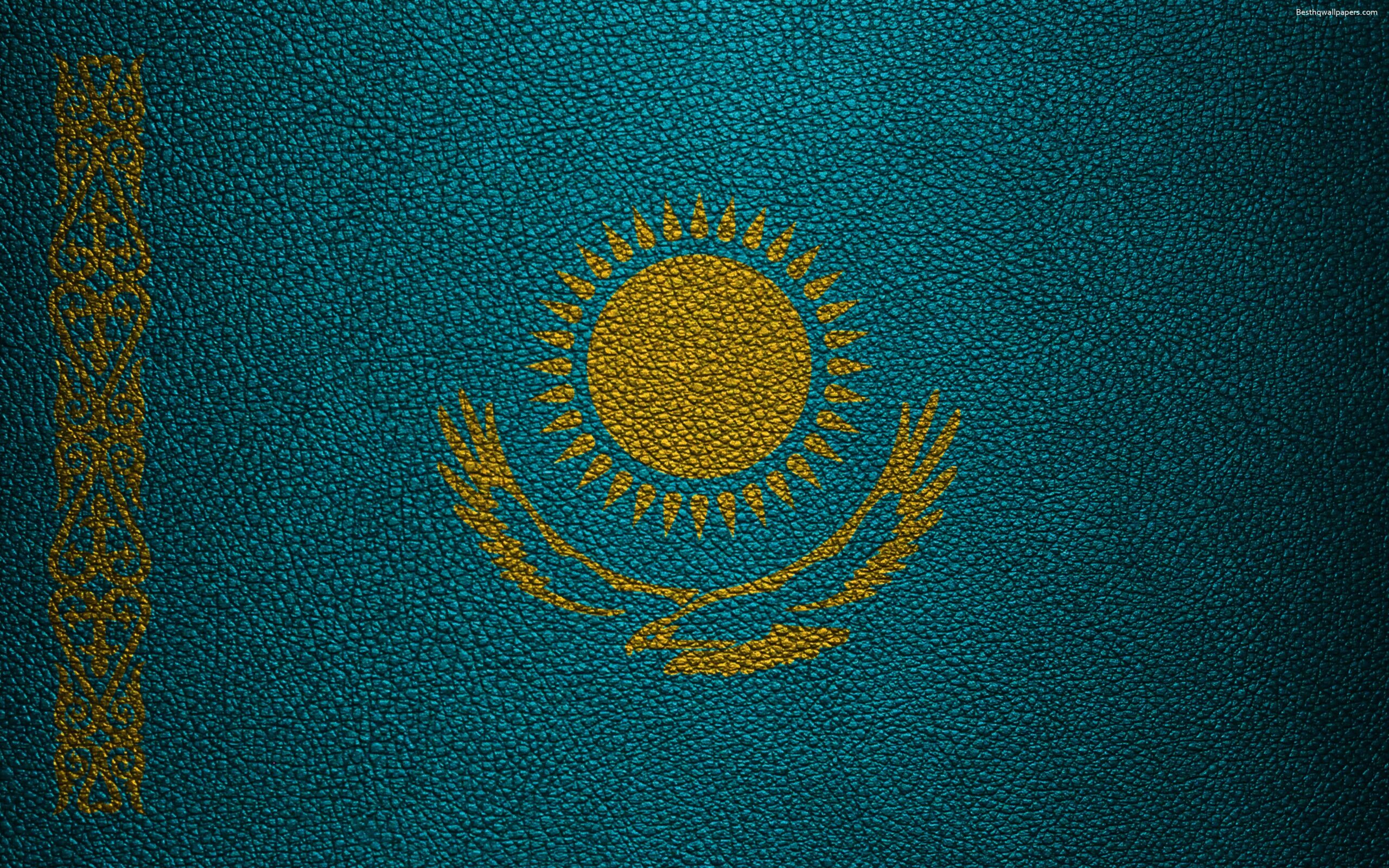 Download wallpapers Flag of Kazakhstan, 4k, leather texture