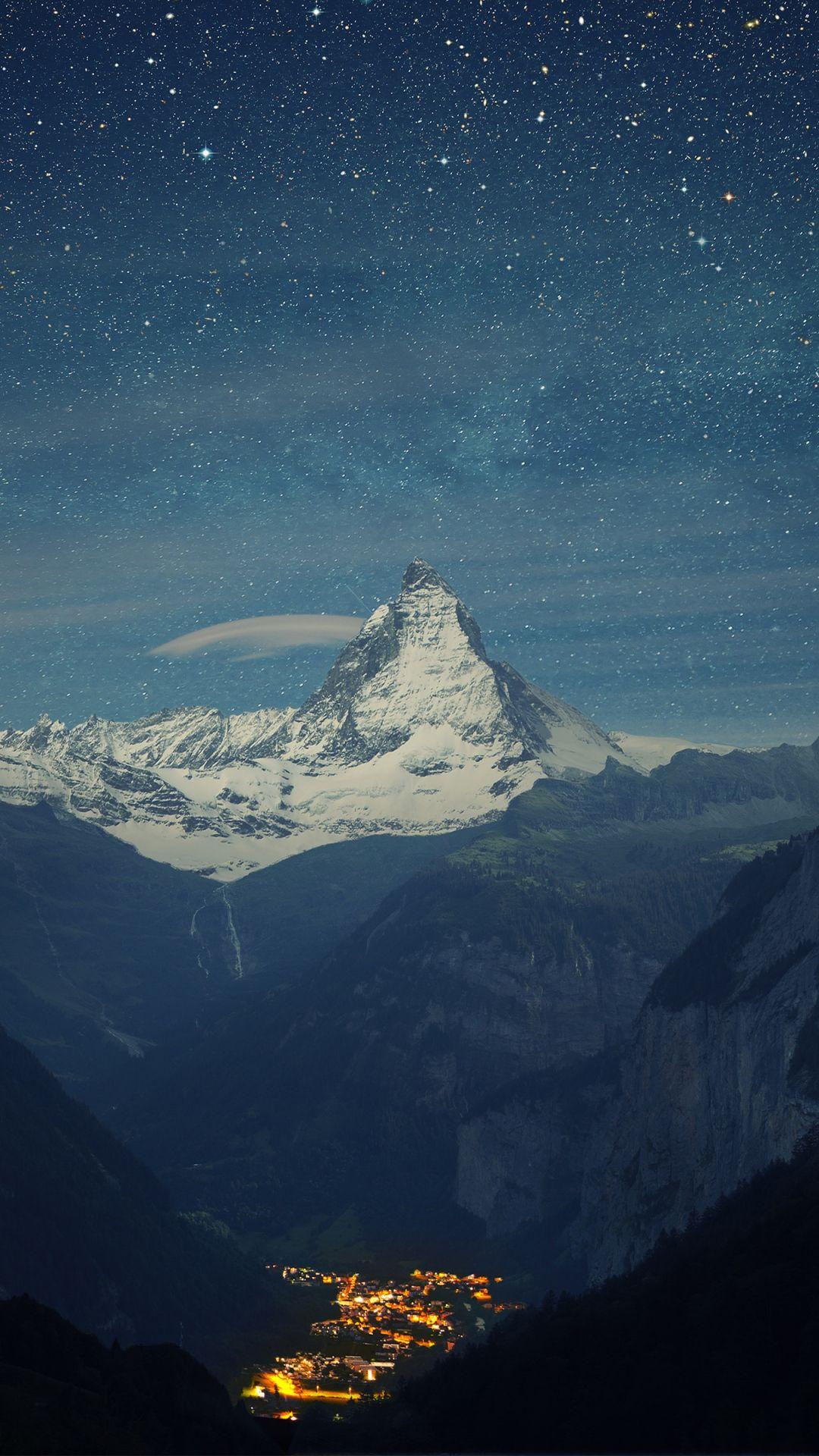 Download Wallpapers Switzerland, Alps, Mountains, Night