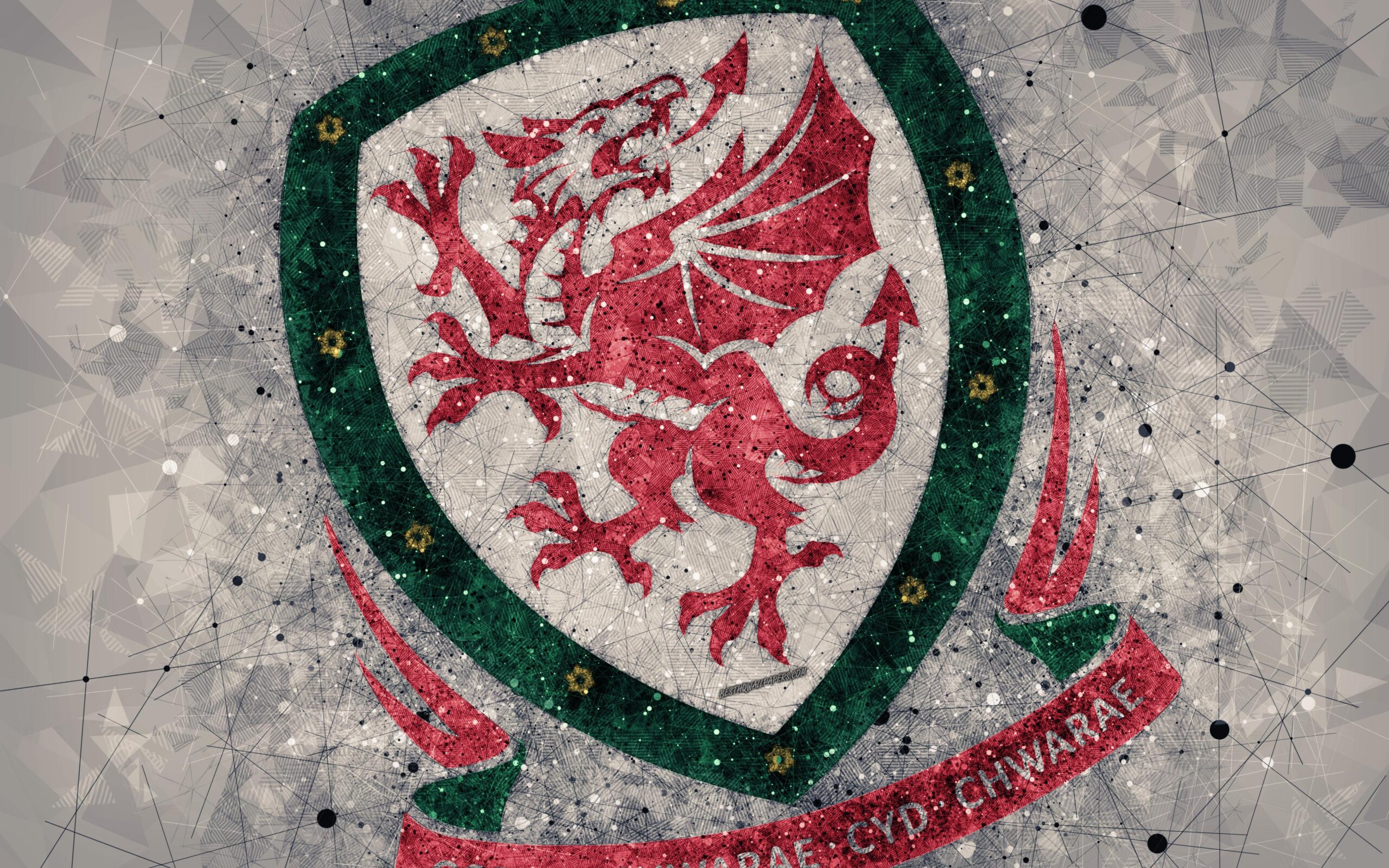 Download wallpapers Wales national football team, 4k, geometric art