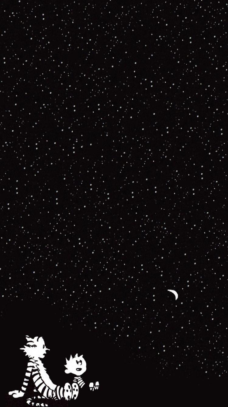 Wallpapers calvin and hobbes, starry sky, cartoon