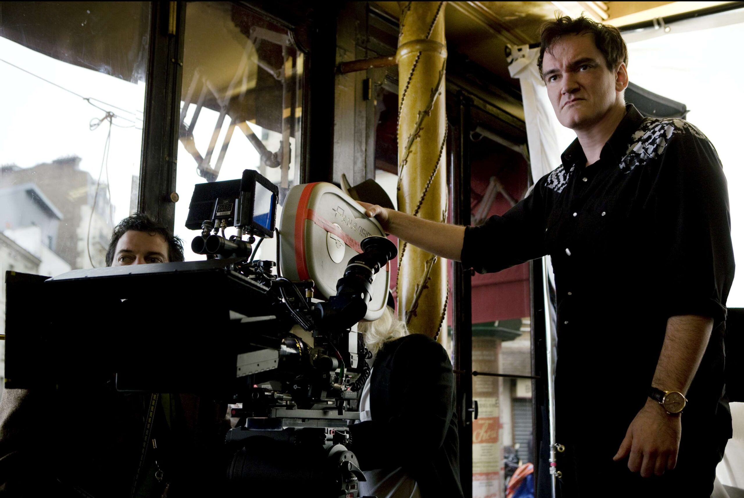 Quentin Tarantino on the set of his film Inglourious Basterds