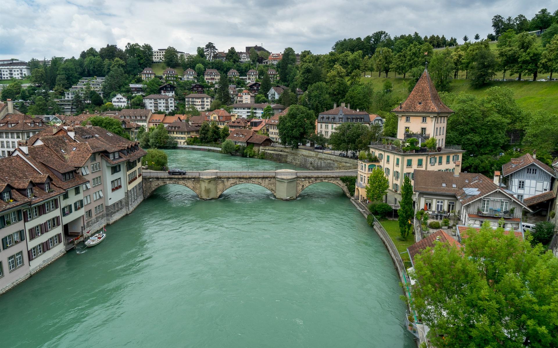 Wallpapers Bern, Switzerland, river, bridge, houses HD