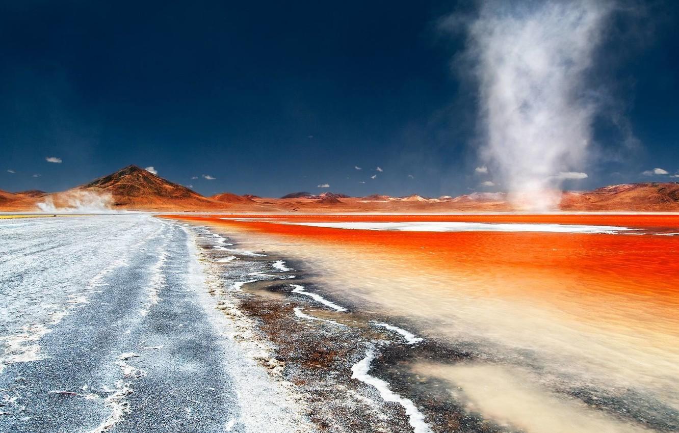 Wallpapers mountains, lake, paint, couples, geyser, Bolivia, Laguna