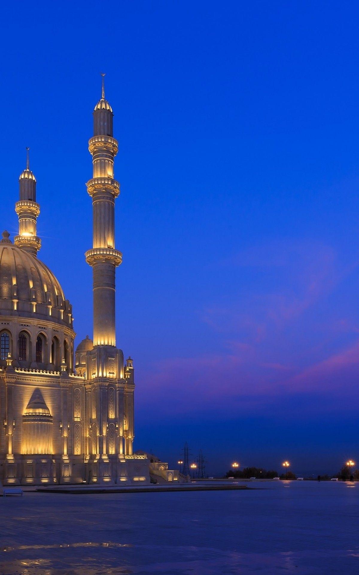 Download Heydar Mosque, Azerbaijan Baku, Lights, Night