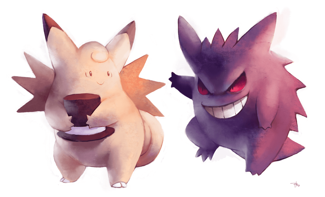 Clefable and Gengar by purplekecleon.deviantart on @deviantART