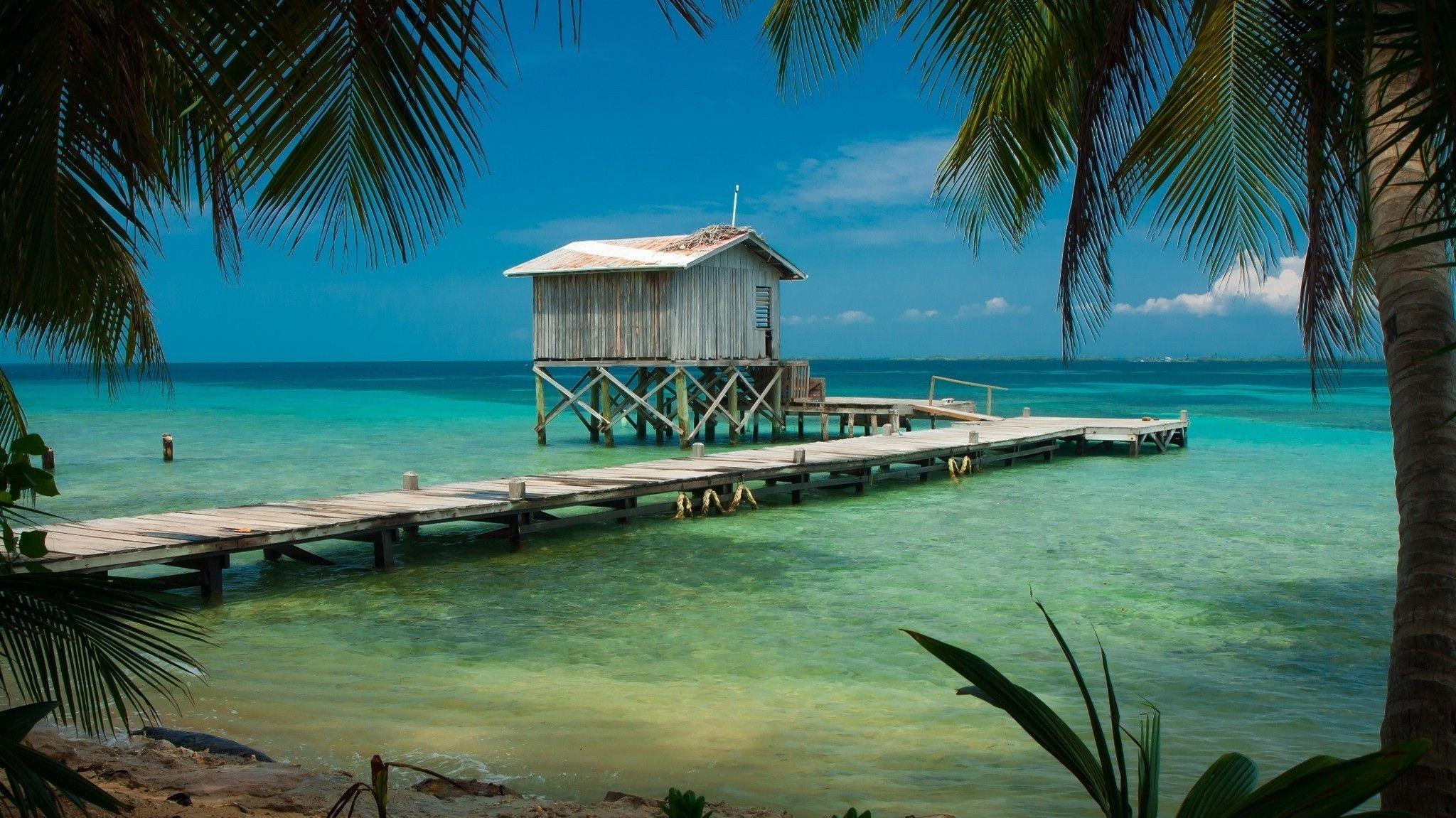 nature, Landscape, Beach, Tropical, Sea, Palm Trees, Dock, Wooden