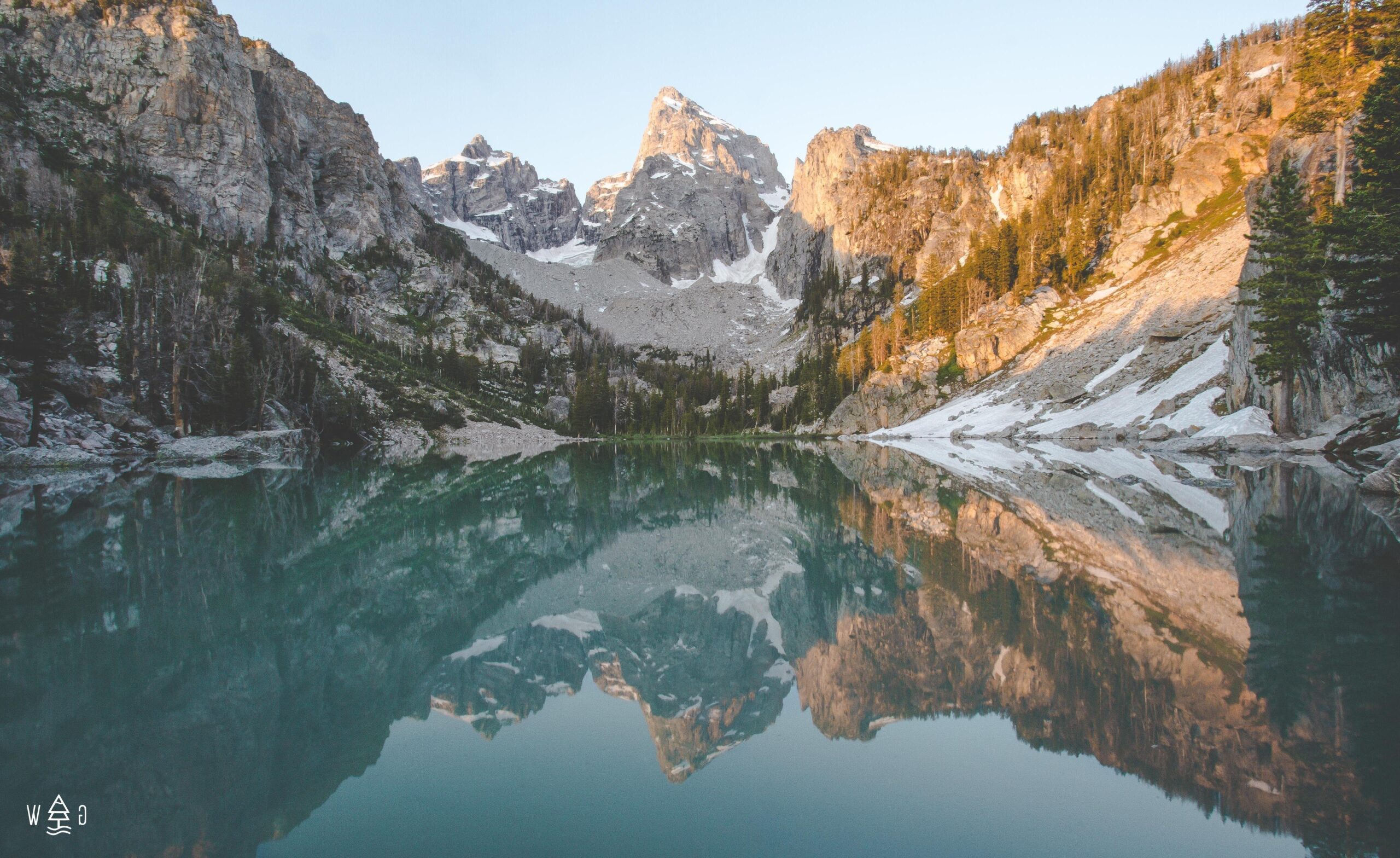 delta lake wyoming lake mountain reflection water trees snow snowy