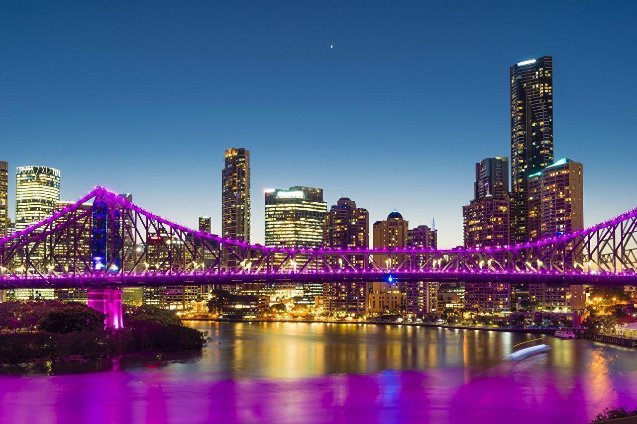 Wallpapers Brisbane Australia Bridges Night Rivers Fairy lights