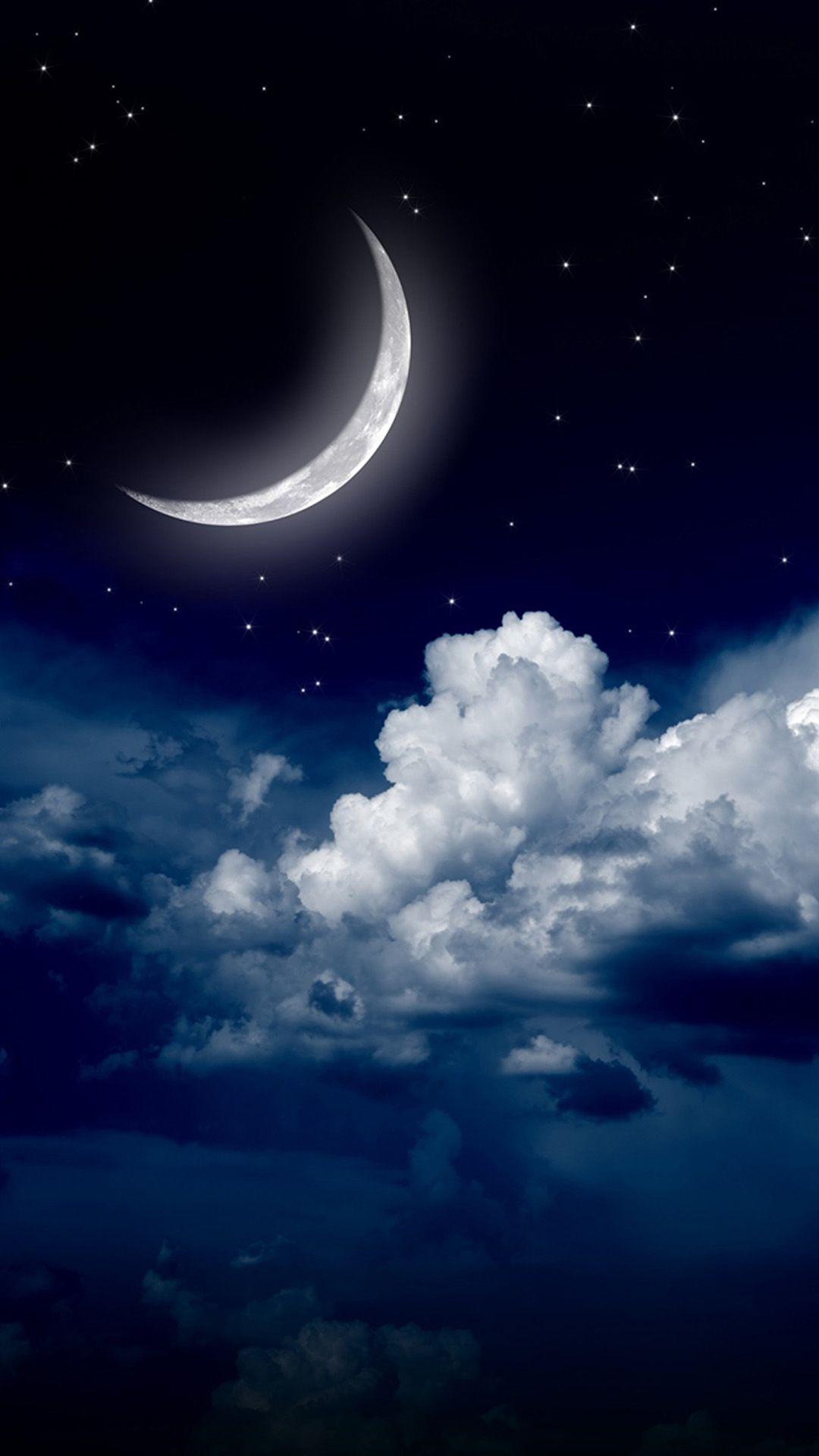 Sky clouds moon. iPhone wallpapers of night stars view and scenery