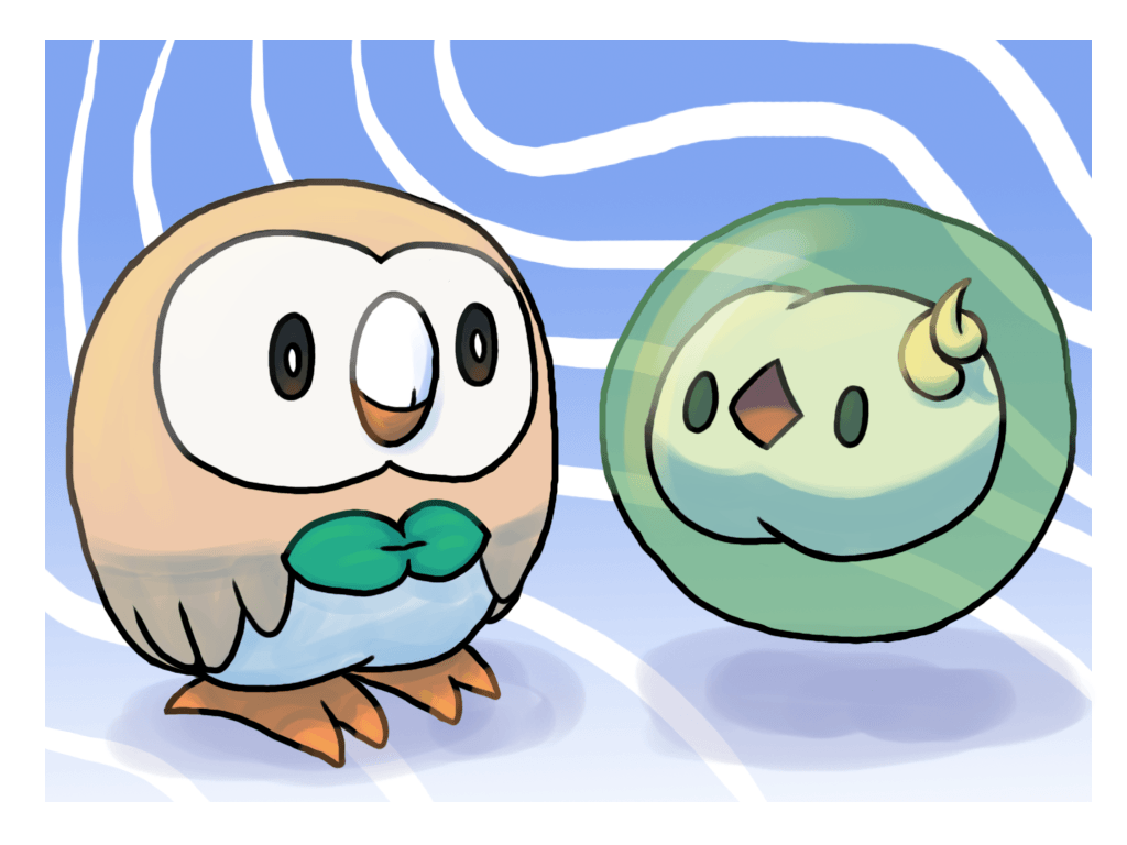 Rowlet and Solosis by Pozem