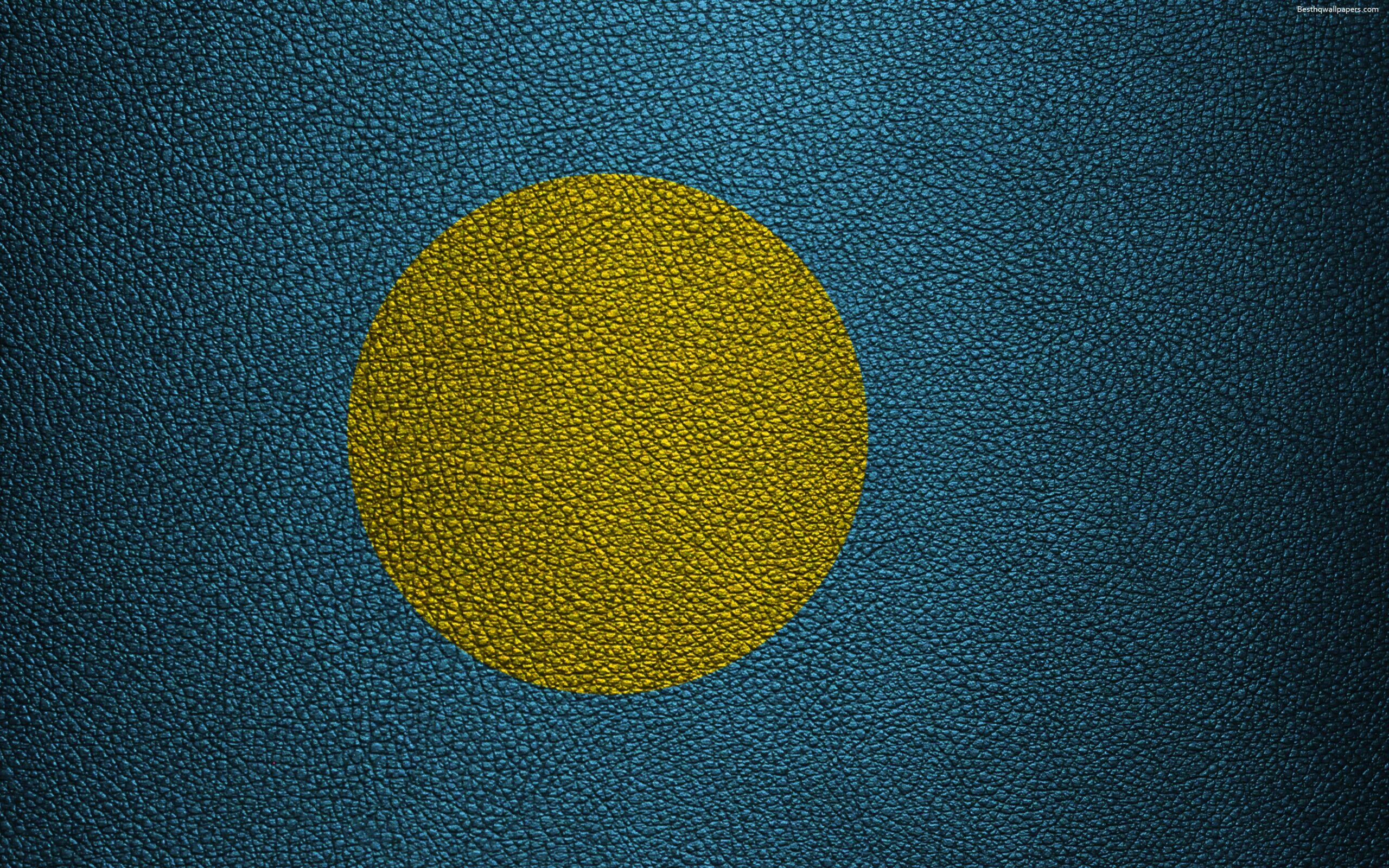 Download wallpapers Flag of Palau, 4k, leather texture, Oceania