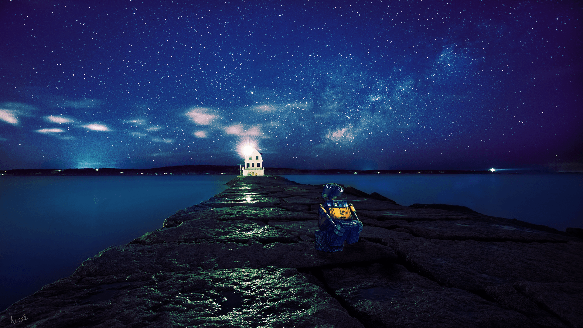 landscape, Star Trails, House, Water, Night View, WALL·E