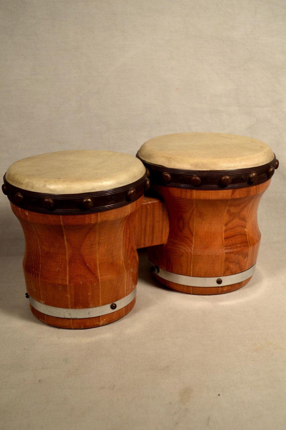 Vintage Bongo Drums Bongos Wooden Percussion Instrument