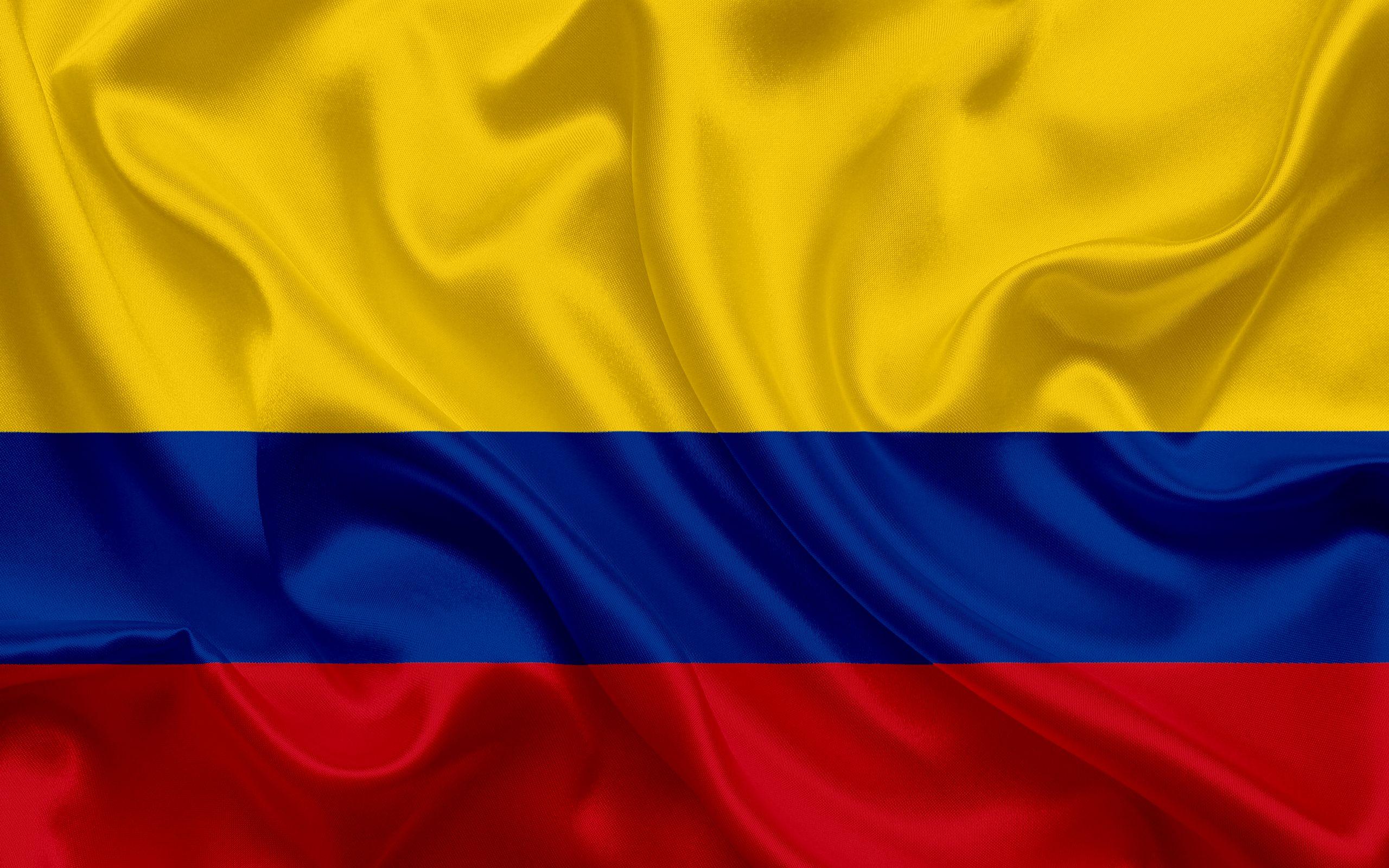 Download wallpapers Colombian flag, Colombia, South America, silk